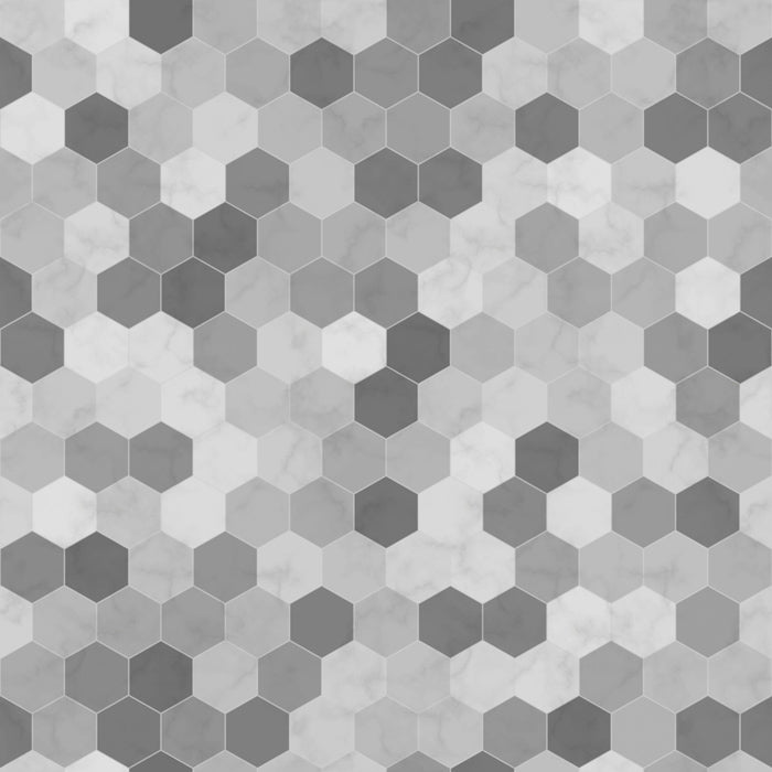 A gray and white hexagon tile patterned removable wallpaper.