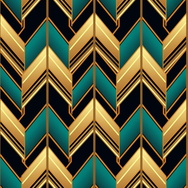 Orange Black and Turquoise Art Deco Removable Wallpaper