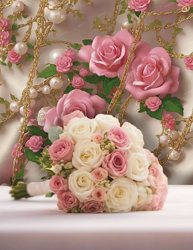 Pink Roses and Pearl Chains on Satin Removable Wallpaper