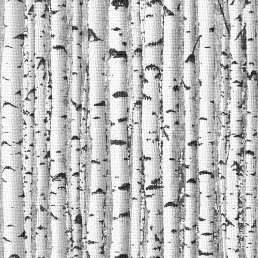Pattern of birch tree trunks with black markings on a white background