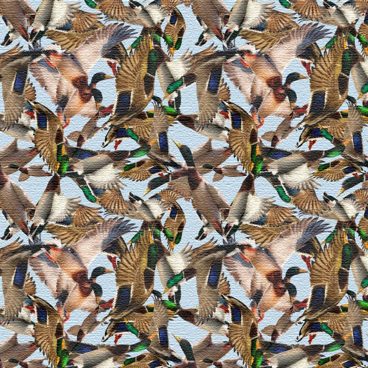 Pattern of flying ducks on a textured peel and stick wallpaper background