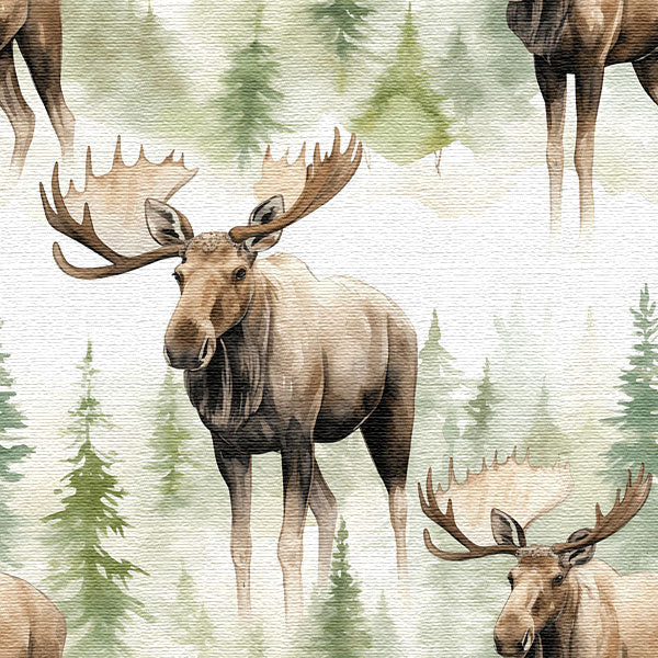 Moose with antlers in a forest setting wallpaper pattern