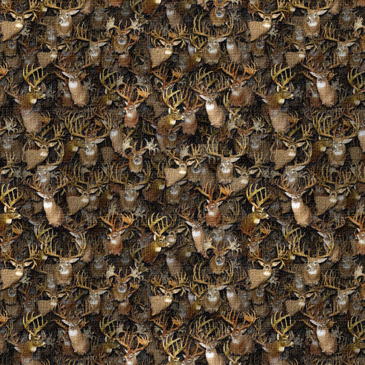Pattern of deer heads on a brown background