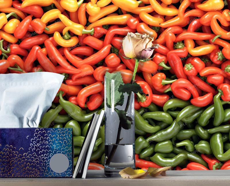 Yellow Red and Green Peppers Removable Wallpaper