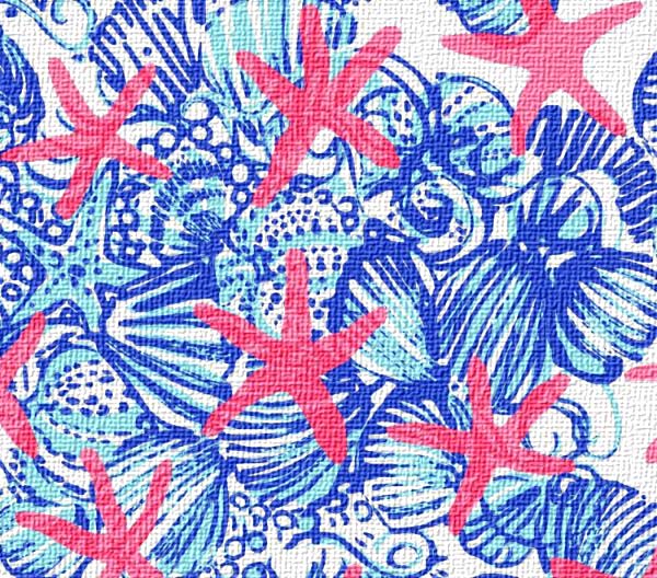 Starfish and seashells textured wallpaper blue pink and white