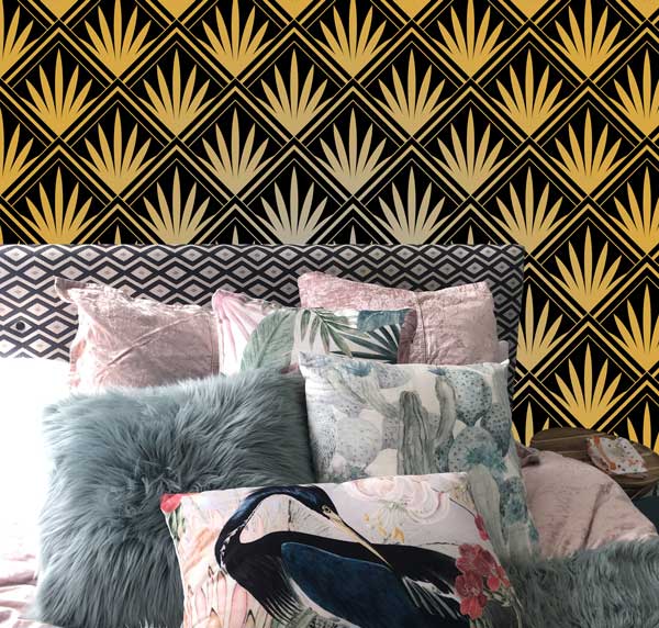 Agave Black Art Deco Wallpaper Peel and Stick