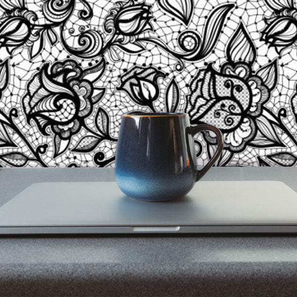 Black and White Lace Floral Peel and Stick Wallpaper office
