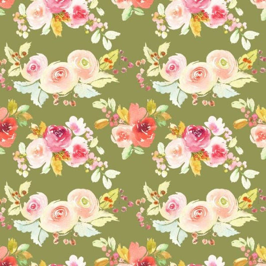 Watercolor Peonies Green Floral Peel and Stick Wallpaper 
